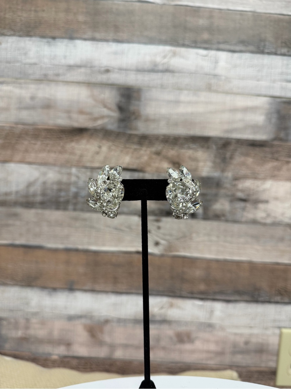 Rhinestone crystal bridal vintage clip on earring OS
